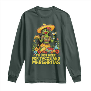 Funny Cinco De Mayo Frog Long Sleeve Shirt Just Here For Tacos And Margaritas TS12 Dark Forest Green Print Your Wear