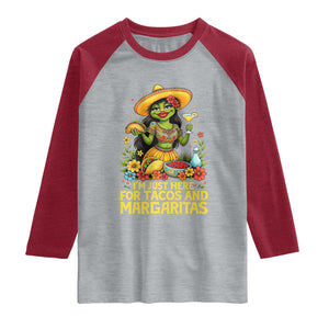 Funny Cinco De Mayo Frog Raglan Shirt Just Here For Tacos And Margaritas TS12 Heather Gray Heather Red Print Your Wear