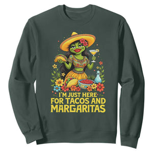 Funny Cinco De Mayo Frog Sweatshirt Just Here For Tacos And Margaritas TS12 Dark Forest Green Print Your Wear