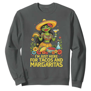 Funny Cinco De Mayo Frog Sweatshirt Just Here For Tacos And Margaritas TS12 Dark Heather Print Your Wear