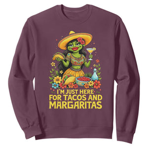 Funny Cinco De Mayo Frog Sweatshirt Just Here For Tacos And Margaritas TS12 Maroon Print Your Wear