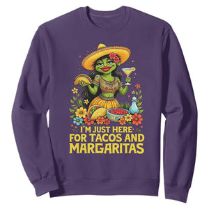 Funny Cinco De Mayo Frog Sweatshirt Just Here For Tacos And Margaritas TS12 Purple Print Your Wear