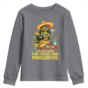Funny Cinco De Mayo Frog Youth Sweatshirt Just Here For Tacos And Margaritas TS12 Charcoal Print Your Wear