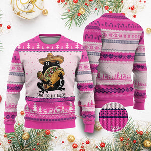 Grumpy Frog Cinco De Mayo Ugly Christmas Sweater Came For The Tacos TS12 Hot Pink Print Your Wear