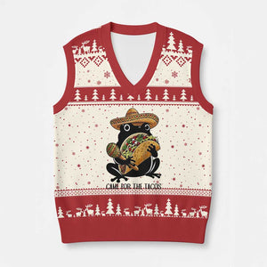 Grumpy Frog Cinco De Mayo V-Neck Knit Sweater Vest Came For The Tacos TS12 Beige Red Print Your Wear