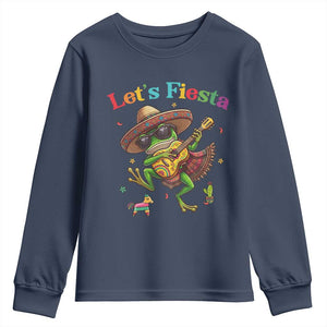 Funny Cinco De Mayo Frog Playing Guitar Youth Sweatshirt Lets Fiesta TS12 Navy Print Your Wear