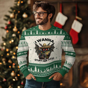 Funny Cinco De Mayo Mothman Ugly Christmas Sweater I Wanna Stuff Her Taco TS12 Beige Green Print Your Wear