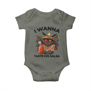 Funny Cinco De Mayo Mothman Baby Onesie I Wanna Taste His Salsa TS12 Military Green Print Your Wear