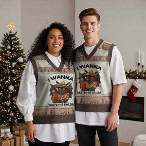 Funny Cinco De Mayo Mothman V-Neck Knit Sweater Vest I Wanna Taste His Salsa TS12 Mocha Mousse Print Your Wear