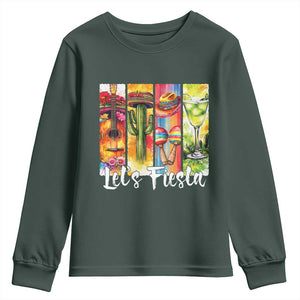 Lets Fiesta Youth Sweatshirt Funny Cinco De Mayo Party Celebration TS12 Dark Forest Green Print Your Wear