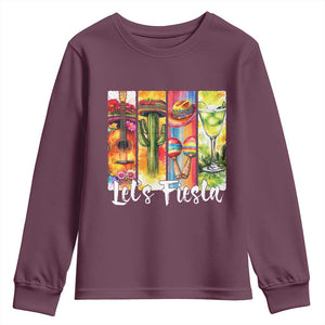 Lets Fiesta Youth Sweatshirt Funny Cinco De Mayo Party Celebration TS12 Maroon Print Your Wear