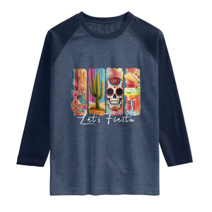 Cinco De Mayo Lets Fiest Raglan Shirt Funny Mexican Party Gift TS12 Heather Denim Navy Print Your Wear