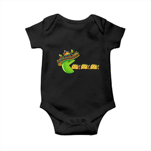 Cinco De Mayo Retro Game Baby Onesie Funny Sombrero Character Chasing Taco Cat TS12 Black Print Your Wear