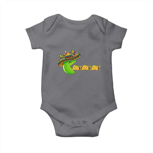 Cinco De Mayo Retro Game Baby Onesie Funny Sombrero Character Chasing Taco Cat TS12 Charcoal Print Your Wear