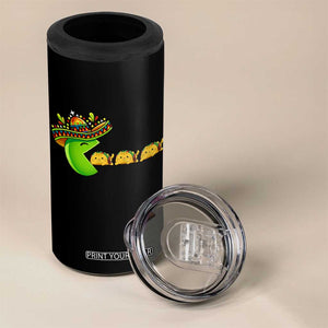 Cinco De Mayo Retro Game 4 in 1 Can Cooler Tumbler Funny Sombrero Character Chasing Taco Cat TS12 Print Your Wear
