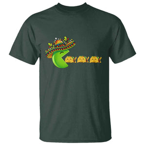 Cinco De Mayo Retro Game T Shirt Funny Sombrero Character Chasing Taco Cat TS12 Dark Forest Green Print Your Wear