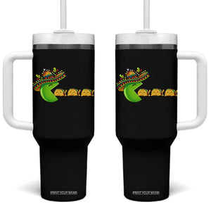 Cinco De Mayo Retro Game Tumbler With Handle Funny Sombrero Character Chasing Taco Cat TS12 One Size: 40 oz Black Print Your Wear