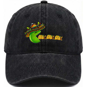 Cinco De Mayo Retro Game Washed Cotton Baseball Cap Funny Sombrero Character Chasing Taco Cat TS12 Print Your Wear
