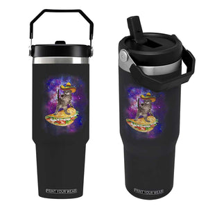 Funny Cinco De Mayo Cat Flip Straw Tumbler Astronaut Kitten Flying A Taco TS12 One Size: 30 oz Black Print Your Wear