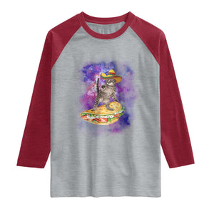Funny Cinco De Mayo Cat Raglan Shirt Astronaut Kitten Flying A Taco TS12 Heather Gray Heather Red Print Your Wear