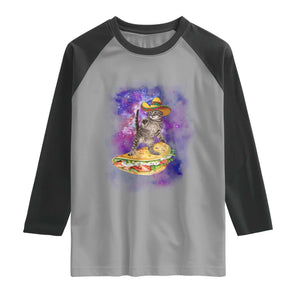 Funny Cinco De Mayo Cat Raglan Shirt Astronaut Kitten Flying A Taco TS12 Sport Gray Black Print Your Wear