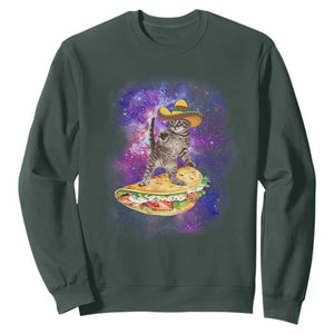 Funny Cinco De Mayo Cat Sweatshirt Astronaut Kitten Flying A Taco TS12 Dark Forest Green Print Your Wear