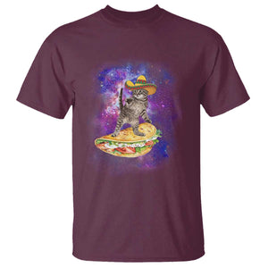 Funny Cinco De Mayo Cat T Shirt Astronaut Kitten Flying A Taco TS12 Maroon Print Your Wear