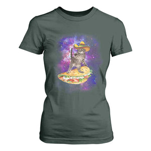 Funny Cinco De Mayo Cat T Shirt For Women Astronaut Kitten Flying A Taco TS12 Dark Forest Green Print Your Wear