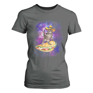 Funny Cinco De Mayo Cat T Shirt For Women Astronaut Kitten Flying A Taco TS12 Dark Heather Print Your Wear