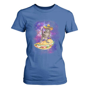 Funny Cinco De Mayo Cat T Shirt For Women Astronaut Kitten Flying A Taco TS12 Royal Blue Print Your Wear