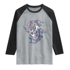 Transgender Ally Koi Fish Raglan Shirt Funny Japanese Art Graphic TS12 Heather Gray Black Print Your Wear