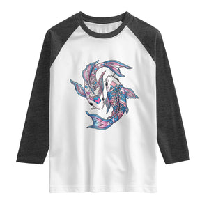 Transgender Ally Koi Fish Raglan Shirt Funny Japanese Art Graphic TS12 White Heather Charcoal Print Your Wear