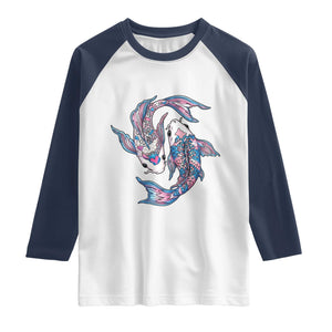 Transgender Ally Koi Fish Raglan Shirt Funny Japanese Art Graphic TS12 White Navy Print Your Wear