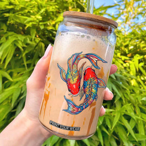 Rainbow Koi Fish LGBTQ Pride Glass Can Colorful Japanese Carp