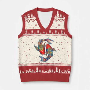 Rainbow Koi Fish LGBTQ Pride V-Neck Knit Sweater Vest Colorful Japanese Carp