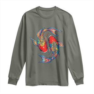 Rainbow Koi Fish LGBTQ Pride Long Sleeve Shirt Colorful Japanese Carp TS12 Military Green Print Your Wear