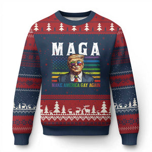 Make America Gay Again Ugly Christmas Sweater LGBTQ Political Satire TS12 Navy Red Print Your Wear