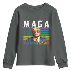Make America Gay Again Youth Sweatshirt LGBTQ Political Satire TS12 Dark Heather Print Your Wear