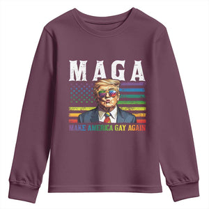 Make America Gay Again Youth Sweatshirt LGBTQ Political Satire TS12 Maroon Print Your Wear