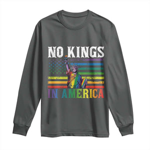 No Kings In America LGBT Pride Long Sleeve Shirt Anti Authoritarian Political TS12 Dark Heather Print Your Wear