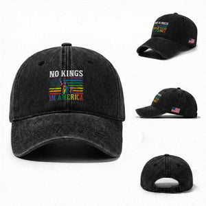No Kings In America LGBT Pride Washed Cotton Baseball Cap Anti Authoritarian Political