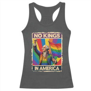Funny Patriotic LGBT Graphic Racerback Tank Top No Kings In America TS12 Dark Heather Print Your Wear