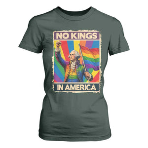 Funny Patriotic LGBT Graphic T Shirt For Women No Kings In America TS12 Dark Forest Green Print Your Wear