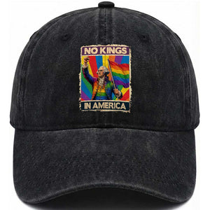 Funny Patriotic LGBT Graphic Washed Cotton Baseball Cap No Kings In America