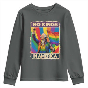 Funny Patriotic LGBT Graphic Youth Sweatshirt No Kings In America TS12 Dark Heather Print Your Wear