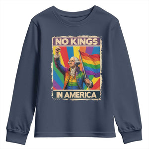 Funny Patriotic LGBT Graphic Youth Sweatshirt No Kings In America TS12 Navy Print Your Wear