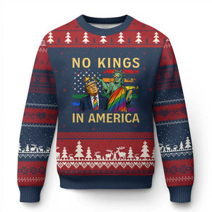 No Kings In America Statue Of Liberty Pride Ugly Christmas Sweater Humorous Political Gift TS12 Navy Red Print Your Wear