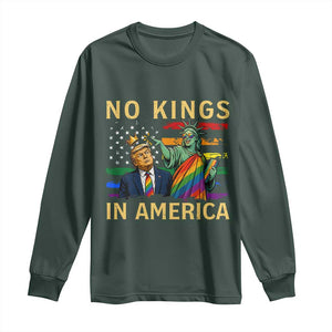 No Kings In America Statue Of Liberty Pride Long Sleeve Shirt Humorous Political Gift TS12 Dark Forest Green Print Your Wear