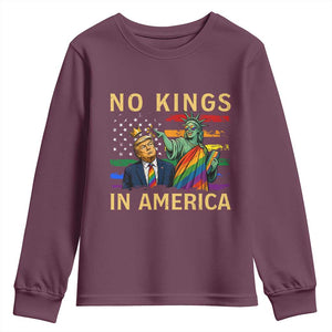 No Kings In America Statue Of Liberty Pride Youth Sweatshirt Humorous Political Gift TS12 Maroon Print Your Wear