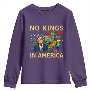 No Kings In America Statue Of Liberty Pride Youth Sweatshirt Humorous Political Gift TS12 Purple Print Your Wear